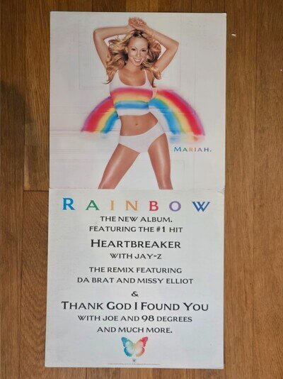 US 1999 Mariah Carey Poster Flats Double Sided Photo Shoot Rainbow RARE Set of 2
