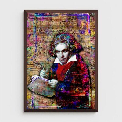 Ludwig Van Beethoven 24x36in Poster, Beethoven Tribute Pop Art Free Shipping US