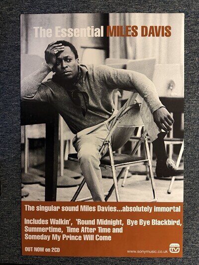 RARE 77x52cm UNUSED VINTAGE RECORD STORE POSTER - MILES DAVIS - ESSENTIAL (2001)