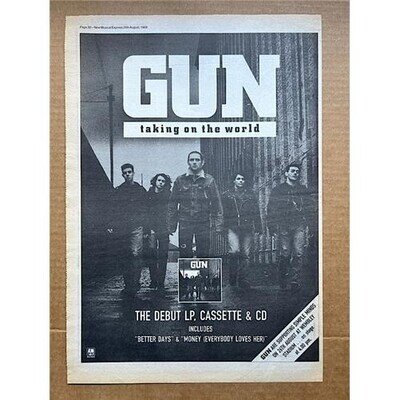 GUN TAKING ON THE WORLD POSTER SIZED original music press advert from 1989 - the