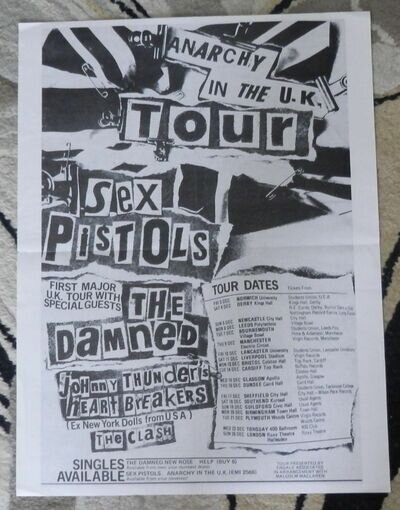 Rare Sex Pistols - Anarchy In The UK Tour Poster Double Sided Jamie Reid Artwork