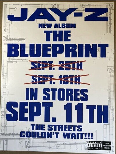 Jay-Z "THE BLUEPRINT" 9/11/2001 Original Promo Poster 18"x24"