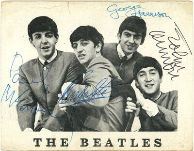 Beatles Fan club card signed by Paul McCartney, George Harrison and Ringo Starr