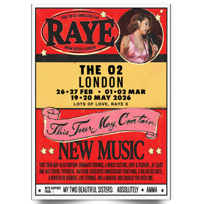 Raye This Tour May Contain New Music 2026 London Tour Concert Poster For Fans