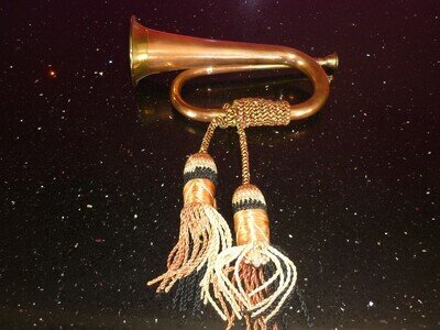 Vintage Brass Bugle, Military? No Markings With Tassles & Attached Mouthpiece
