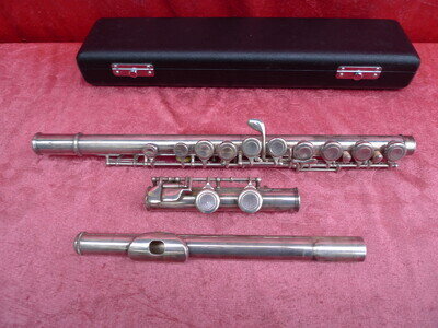 Noble Old Transverse Flute, Aubert S 210, 925 STERLING SILVER, 67Cm, With Case