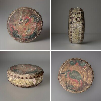 Original Early 20th Century Hand Painted Jazz Band Chinese Tom Tom Tack Drum