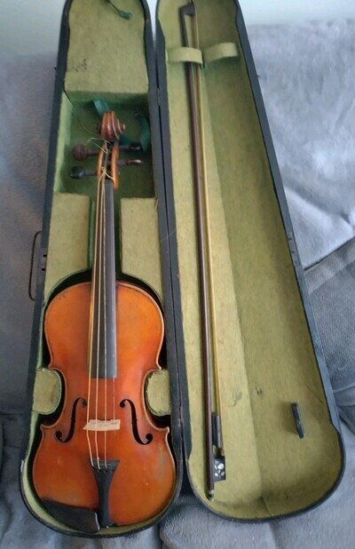 Antique German Violin case &Bow Spare Repair Or Upcycle Stradivarius