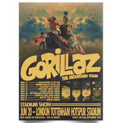Gorillaz Tour Poster The Mountain Tour Poster 2026 A5-A3 London All UK Dates