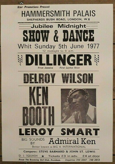Reggae concert poster - Dillinger - The Clash Hammersmith Palais 1977 A3 reprint