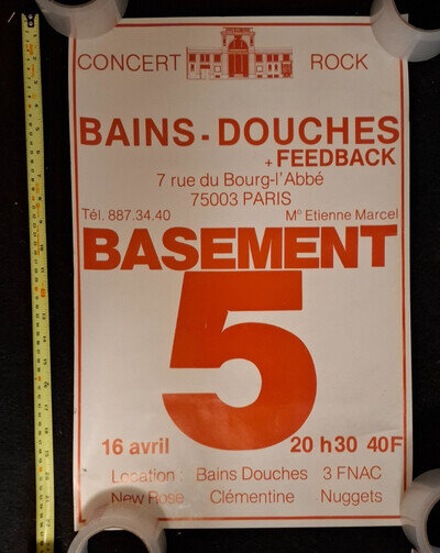 Basement 5 Paris Bains Douches 1981 concert poster EX++ Post Punk