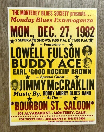 LOWELL FULSON BUDDY ACE JIMMY McCRACKLIN 1982 Boxing Style Concert Poster RARE