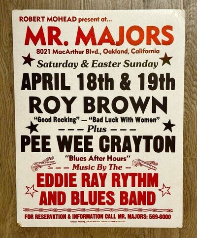 ROY BROWN PEE WEE CRAYTON Original 1980 Boxing Style Concert Poster RARE Blues