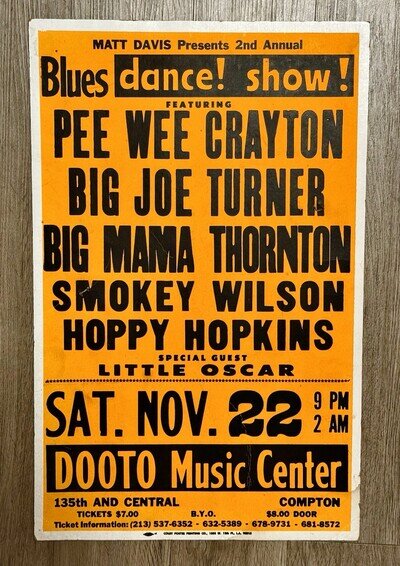 BIG MAMA THORNTON BIG JOE TURNER PEE WEE CRAYTON Original 70’s Colby Poster RARE