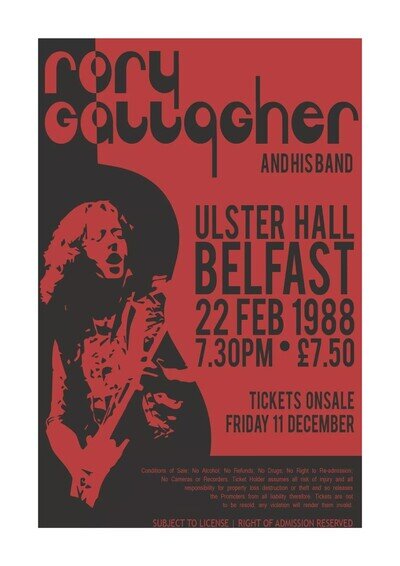 Rory Gallagher Concert Poster 1 A4 mounted poster with choice of frame
