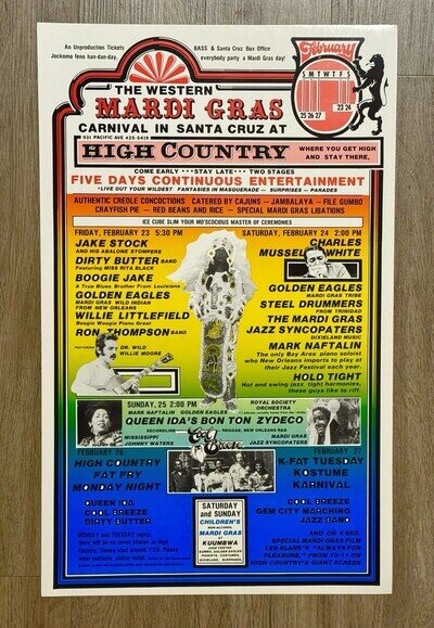 QUEEN IDA CHARLIE MUSSELWHITE Original 1979 Santa Cruz Mardi Gras Poster KFAT
