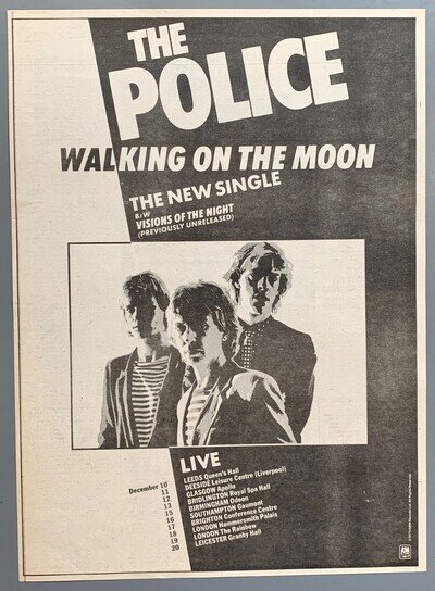 THE POLICE 1979 original UK POSTER ADVERT WALKING ON THE MOON Concert Tour STING