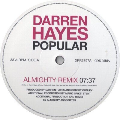 Darren Hayes - Popular (12", Promo)