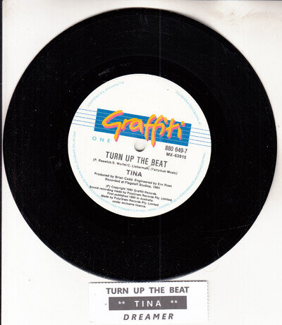 TINA ARENA Turn up the beat 7" 45 rpm vinyl record RARE! + juke box title strip