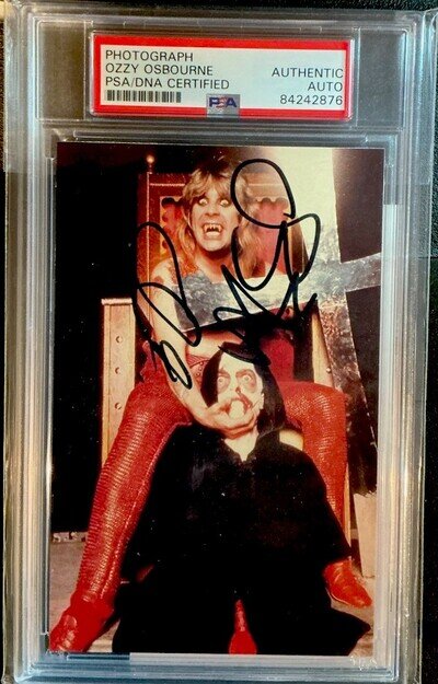 Ozzy Osbourne BLACK SABBATH Signed Autograph Auto 4x6 Photo Slab Duel PSA JSA