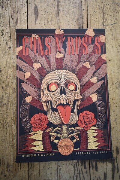 Guns N Roses - Rare Tour Lithograph / Poster - New Zealand - February 2nd 2017