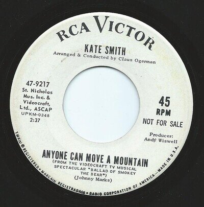Kate Smith - Anyone Can Move A Mountain / Don't Say Goodbye - - Promo - Y8100z