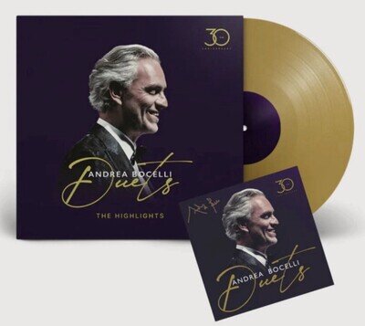 Andrea Bocelli Duets - 30th Anniversary Gold Vinyl + Signed Art Card New/Sealed