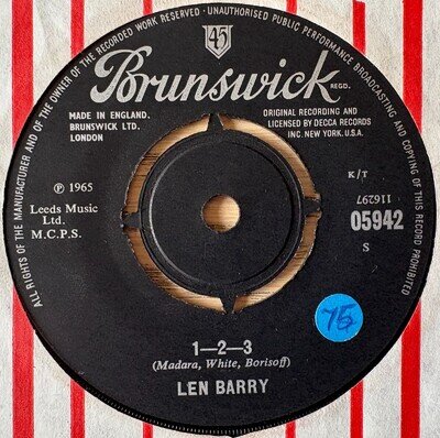 LEN BARRY 1-2-3 7" BRUNSWICK (1965) EX++ POP ENGLAND