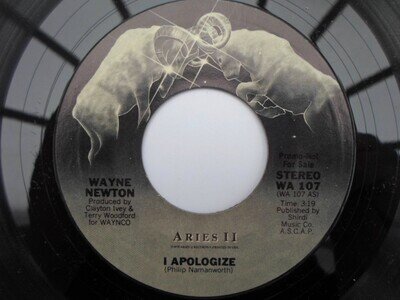Wayne Newton I Apologise 7" Aires II WA107 EX 1980s US pressing, demo