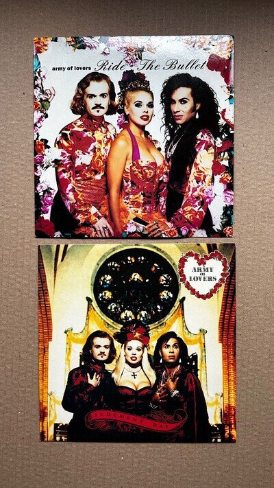 ARMY OF LOVERS - 2 x 7" vinyl singles - ride the bullet + judgement day - UK