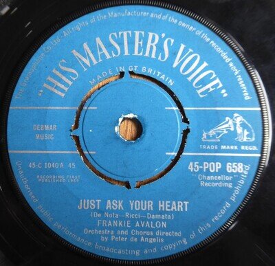 FRANKIE AVALON JUST ASK YOUR HEART / TWO FOOLS 1959 7" SINGLE