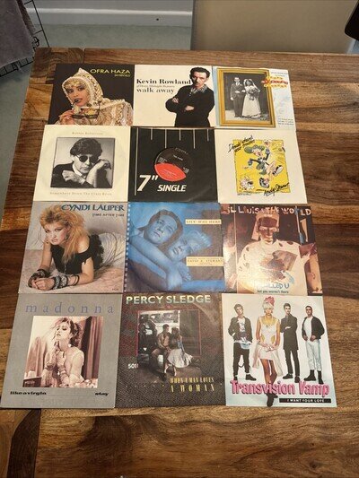 Single Vinyl Records originals 70s 80s 90s Various Job Lot Bowie Ofra Haza 28++