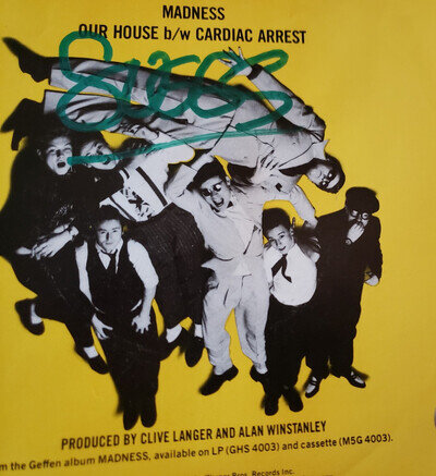 SUGGS (Graham McPherson) HAND SIGNED 1980s VG+ Madness Our House/CARDIAC 45
