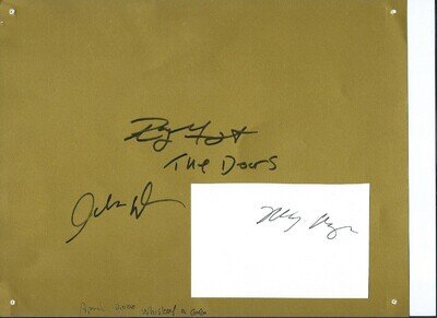 THE DOORS signed 8 1/2" by 11" card Ray Manzareck, Densmore, Krieger