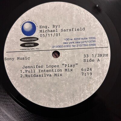 JENNIFER LOPEZ - "Play" 12" ACETATE --- very rare remixes ORIGINAL J-Lo