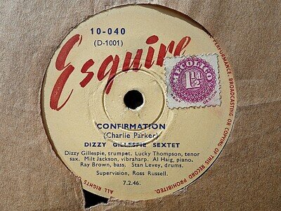 DIZZY GILLESPIE - Confirmation / Diggin' For Diz 78 rpm disc (A+)