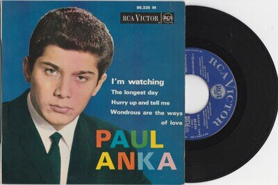 PAUL ANKA,I'm watching + 3.Elusive FRENCH EP RCA Victor Blue Label with languett