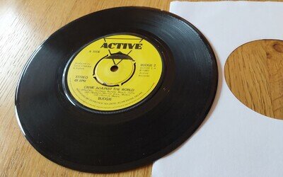 Budgie – Crime Against The World, & Hellbender, 1980 single 7" vinyl record