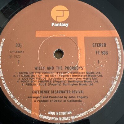 CREEDENCE CLEARWATER REVIVAL - WILLY AND THE POOR BOYS - Fantasy FT 503. 1970