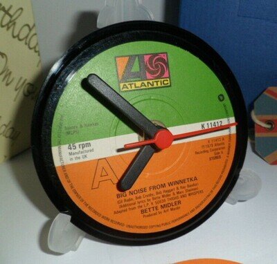 BETTE MIDLER CLOCK Side Table Desk Top Upcycled Vinyl Record Hit Single Size 4"
