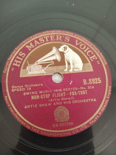 ARTIE SHAW NON STOP FLIGHT 78RPM HMV B. 8925