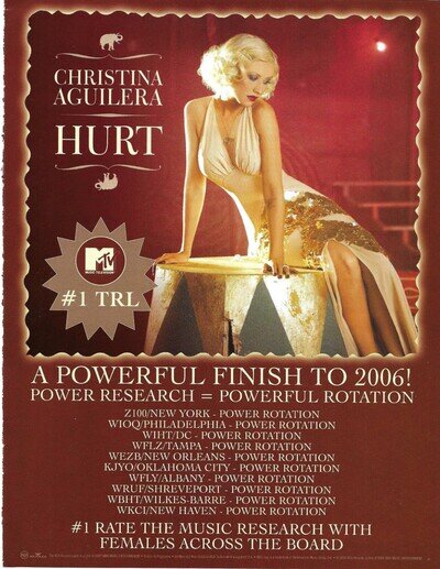 CHRISTINA AGUILERA Rare 2006 Hurt PROMO TRADE AD Poster for Back CD MINT 8.5x11