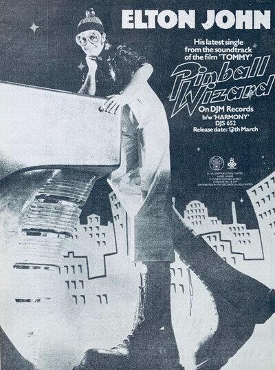 ELTON JOHN 1976 vintage POSTER ADVERT PINBALL WIZARD Tommy