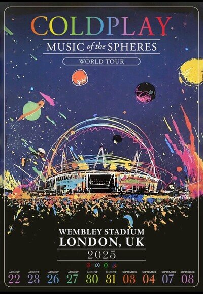 Coldplay Music Of The Spheres 2025 Wembley Stadium London Tour Poster A4 Print
