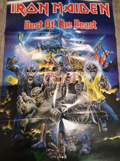 🔥Genuine - SIGNED IRON MAIDEN - 30” x 20” Best of the Beast - Beckett cert