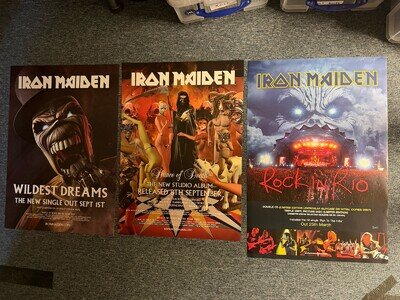 3 RARE VINTAGE BILLBOARD/RECORD STORE POSTERS - IRON MAIDEN - EARLY 2000S UNUSED