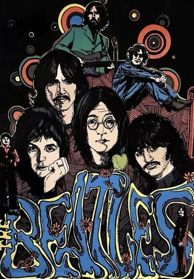 Original 1975 The Beatles Psychedelic Felt Poster- Collector Series No.1 15-30