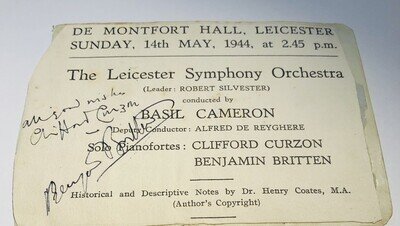 Benjamin Britten Clfford Curzon Autograph Signature Leicester 14th May 1944