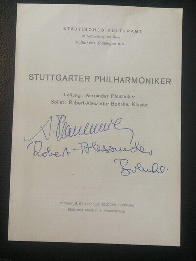 ROBERT ALEXANDER BOHNKE ALEXANDER PAULMULLER Signed Programme Autograph Pianists