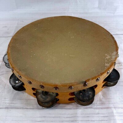 Vintage Wooden Tambourine Percussion Instrument Music Makers 10 Inch